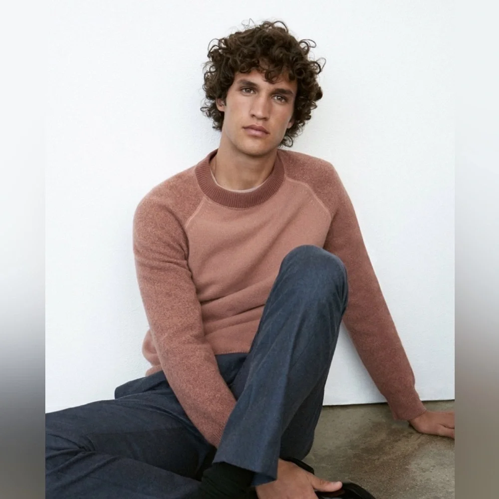 Club Monaco | Garment Dyed Colorblock Wool Sweater, Mauve/Rust/Fall